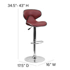 Flash Furniture Contemporary Cozy Mid-Back Burgundy Vinyl Adjustable Height Barstool with Chrome Base-Seat Adjusts from Counter to Bar Height