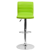 Flash Furniture Contemporary Green Vinyl Adjustable Height Barstool with Horizontal Stitch Back & Chrome Base-Contemporary Style Stool
