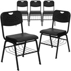 Flash Furniture HERCULES Series Black Plastic Chair with Black Frame & Book Basket-880 lb. Weight Capacity