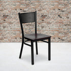 Flash Furniture HERCULES Series Black Grid Back Metal Restaurant Chair - Mahogany Wood Seat - 2 Pack-Welded Joint Assembly