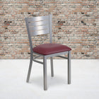 Flash Furniture HERCULES Series Silver Slat Back Metal Restaurant Chair - Burgundy Vinyl Seat-2.5'' Thick Foam Padded Seat
