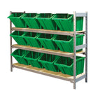 Kleton Wide Span 3 Shelf Shelving with Plastic Bins, Green-Ideal for storing supplies in warehouses or shops