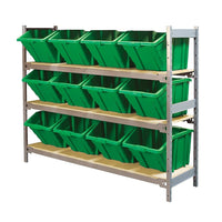 Kleton Wide Span 3 Shelf Shelving with Plastic Bins, Green-Ideal for storing supplies in warehouses or shops