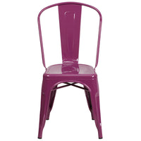 Chaise empilable en métal, intérieur/extérieur, violet (ET-3534-PUR-GG)-Chaise empilable de style bistro