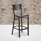Flash Furniture HERCULES Series Black Grid Back Metal Restaurant Barstool - Walnut Wood Seat - 2 Pack-Welded Joint Assembly