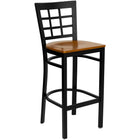 Flash Furniture HERCULES Series Black Window Back Metal Restaurant Barstool - Cherry Wood Seat-500 lb. Weight Capacity