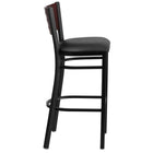 Flash Furniture – Tabouret bistro en métal noir, à dossier en acajou ajouré et à siège en vinyle noir (XUDG118MAHBBKV)-Capacité de poids de 500 lb