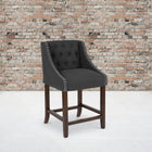 Flash Furniture Carmel 24"H Transitional Tufted Walnut Counter Height Stool with Accent Nail Trim - Charcoal Fabric - 2 Pack-Walnut Wood Frame Finish