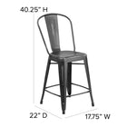 Flash Furniture Commercial Grade 24" High Distressed Black Metal Indoor-Outdoor Counter Height Stool with Back-Lightweight Design