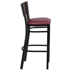 Flash Furniture HERCULES Series Black Cutout Back Metal Restaurant Barstool - Mahogany Wood Back - Burgundy Vinyl Seat-Mahogany Wood Designer Cutout Back