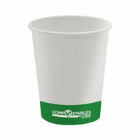 Globe Commercial Products 8 oz Single Wall Hot/Cold Compostable Paper Cup - 1000 Pack-8 oz White and Green Single Wall Hot/Cold Cup