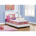 Monarch Specialties 5911T Twin Size Bed - White Leather-Look-Upholstered headboard, side and end rail in leather look material