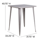 Flash Furniture 31.5" Square Silver Metal Indoor-Outdoor Bar Height Table-Silver Powder Coat Finish