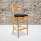 Flash Furniture HERCULES Series Ladder Back Natural Wood Restaurant Barstool - Black Vinyl Seat-2.5'' Thick Foam Padded Seat