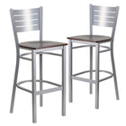 Flash Furniture HERCULES Series Silver Slat Back Metal Restaurant Barstool - Walnut Wood Seat - 2 Pack-Slat Back Design
