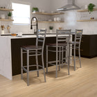 Flash Furniture HERCULES Series Clear Coated Ladder Back Metal Restaurant Barstool - Walnut Wood Seat-Two Curved Support Bars