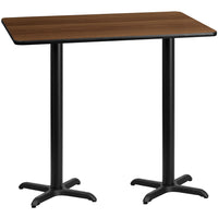 Flash Furniture 30" x 60" Rectangular Walnut Laminate Table Top with 22" x 22" Bar Height Table Bases-Bar Height Hospitality Table