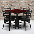 Flash Furniture 36" Square Mahogany Laminate Table Set with X-Base & 4 Ladder Back Metal Chairs - Black Vinyl Seat-Set Includes 4 Chairs, Square Table Top and X-Base