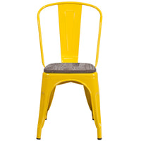 Flash Furniture Metal Stackable Chair with Wood Seat - Yellow-Set of 4 Stackable Bistro Style Chairs