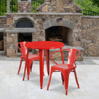 Ensemble avec table ronde en métal rouge et 2 sièges à bras ajourés, intérieur/extérieur, 30 po (CH-51090TH-2-18ARM-RED-GG)-30 larg. x 30 prof. x 29,50 haut. (po)