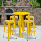 Ensemble de table de bar ronde en métal jaune avec 4 tabourets carrés, intérieur/extérieur, 30 po (CH-51090BH-4-30SQST-YL-GG)-30 larg. x 30 prof. x 41 haut. (po)