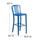 Flash Furniture Commercial Grade 30" High Blue Metal Indoor-Outdoor Barstool with Vertical Slat Back - 2 Pack-Designed for Indoor or Outdoor Use