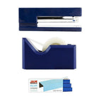 JAM Paper Office & Desk Sets, Tape Dispenser Stapler Pack of Staples, Navy and Blue (33758NBBL)-Stapler Size: 6" x 2.5" x 1.125" Staples Size: Standard (.5" x .25") Tape Dispenser Size: 4.5" x 2.5" x 1.75"