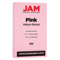 JAM Paper Vellum Bristol Tabloid Cardstock, 11 x 17, 67 lb. Pink, 50 Pack (16932848)-Colour: Pink 67 lb. Cover