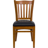 Flash Furniture – Chaise de restaurant en bois à traverses verticales, cerisier, siège en vinyle noir (XUDGW08VRTCYBKV)-Chaise en bois