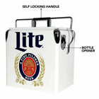Miller Lite Retro Ice Chest Cooler with Bottle Opener 13 L (14 qt) - White and Blue-Self-locking carry handle