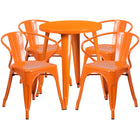 Ensemble avec table ronde en métal orange et 4 sièges à bras ajourés, intérieur/extérieur, 24 po (CH-51080TH-4-18ARM-OR-GG)-Ensembles pour l’intérieur et l’extérieur