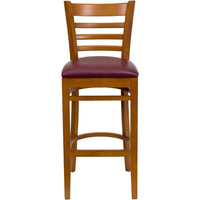 Flash Furniture HERCULES Series Ladder Back Cherry Wood Restaurant Barstool - Burgundy Vinyl Seat-Wood Barstool