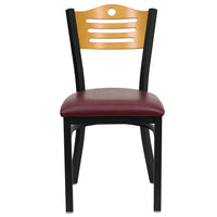 Flash Furniture HERCULES Series Black Slat Back Metal Restaurant Chair - Natural Wood Back & Burgundy Vinyl Seat-Metal Chair
