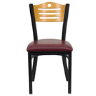 Chaise de restaurant, structure noire en acier, dossier ajouré naturel, siège en vinyle bourgogne, 2/b (XUDG6G7BSLATBUV)-Chaise en métal
