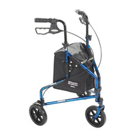 Drive Medical 3 Wheel Rollator Walker with Basket Tray and Pouch, Flame Blue-Flame Blue, Aluminum