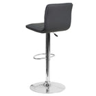 Tabouret de bar contemporain en vinyle gris à hauteur réglable avec dossier à couture horizontale et base en chrome-Rembourrage de conception de ligne horizontale