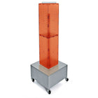 Azar Displays 40" x 8" x 8" 4-Sided Interlocking Pegboard Display Tower with Wheels, Orange (703386-ORG)-Revolves on a wheeled metal base