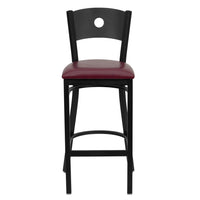 Flash Furniture HERCULES Series Black Circle Back Metal Restaurant Barstool - Burgundy Vinyl Seat - 2 Pack-Set of 2 Metal Dining Bar Stools