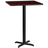 Flash Furniture 24'' Square Laminate Table Top, Mahogany with 22'' x 22'' Bar-Height Table Base (XUMA2424T2222B)-Bar Height Hospitality Table