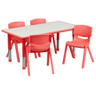 Flash Furniture 23.625"W x 47.25"L Rectangular Red Plastic Height Adjustable Activity Table Set with 4 Chairs-Multipurpose Kids Table Set