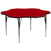 Flash Furniture 60'' Flower Shaped Activity Table with Thermal Fused Laminate Top and Standard Height Adjustable Legs, Red-Red Laminate