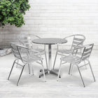 Flash Furniture 27.5" Round Aluminum Indoor-Outdoor Table Set with 4 Slat Back Chairs-Set Includes Table and 4 Chairs