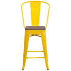 Flash Furniture 24" High Metal Counter Height Stool with Back & Wood Seat - Yellow-Set of 4 Bistro Style Counter Stools