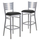 Flash Furniture HERCULES Series Silver Slat Back Metal Restaurant Barstool - Black Vinyl Seat - 2 Pack-Slat Back Design