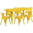 Flash Furniture – Table rectangulaire en métal 31,5 x 63 po et 6 chaises à accoudoirs, int./ext., jaune (ET-CT005-6-70-YL-GG)-Pour 6 personnes