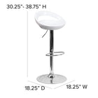 Flash Furniture Contemporary Plastic Adjustable Height Barstool with Rounded Cutout Back & Chrome Base - White - 2 Pack-Footrest