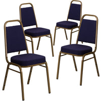 Flash Furniture HERCULES Series Trapezoidal Back Stacking Banquet Chairs with Navy Patterned Fabric & Gold Frame - 4 Pack-Set of 4 Multipurpose Banquet Chairs