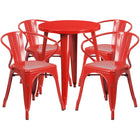 Ensemble avec table ronde en métal rouge et 4 sièges à bras ajourés, intérieur/extérieur, 24 po (CH-51080TH-4-18ARM-RED-GG)-Ensembles pour l’intérieur et l’extérieur