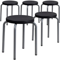 Flash Furniture Stackable Stool with Powder Coated Frame - Black/Silver-Set of 5 Stackable Stools