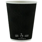 Gobelets à Double Paroi Ondulée (inclus Couvercle) - 12oz - Noir - Paquet de 100-Servez vos boissons chaudes et froides avec confiance